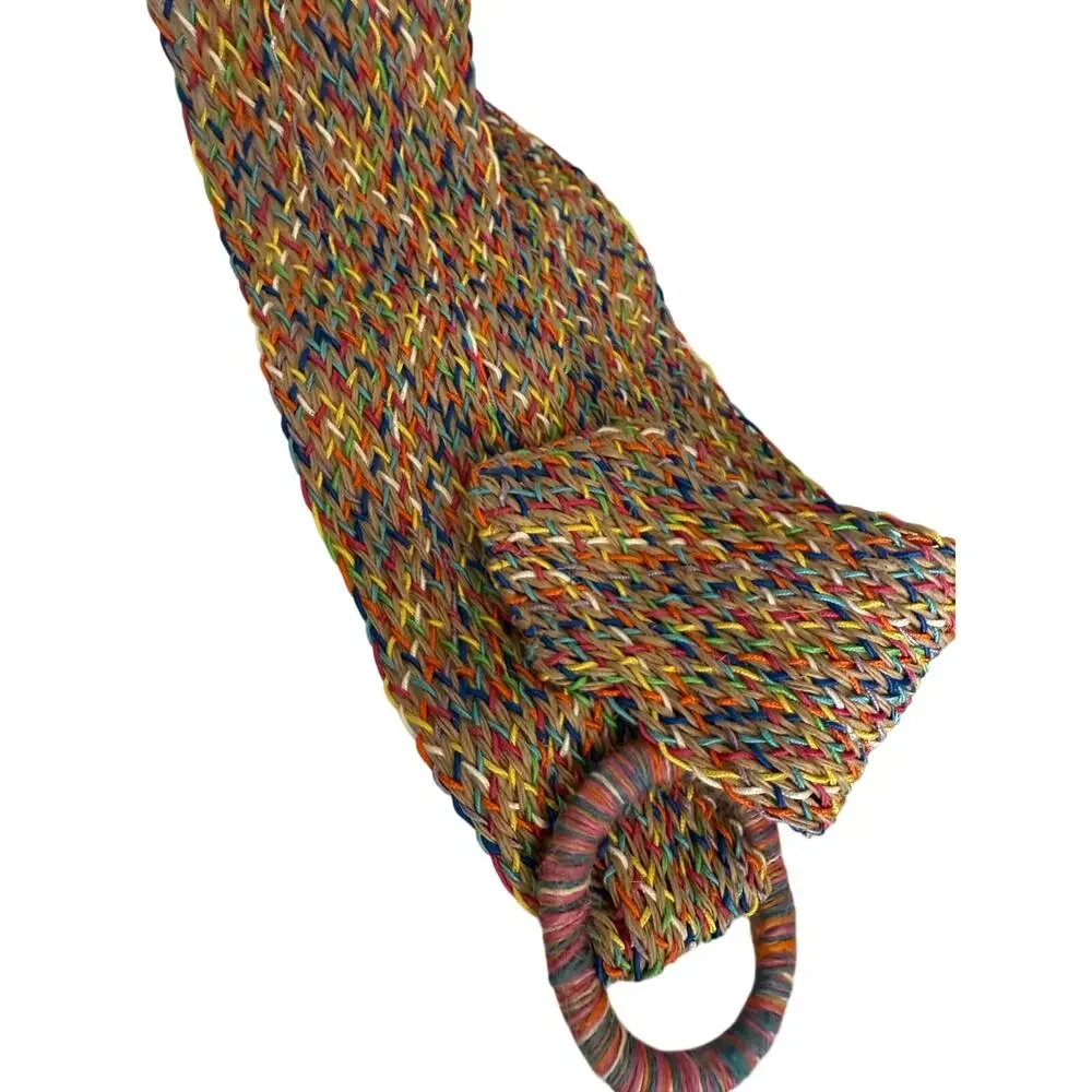 Vintage Brown Multicolor Woven Circle-Buckle Belt
